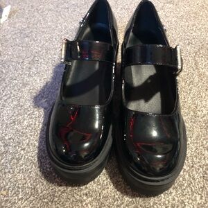 Black Flats and Loafers with Chunky Platform and Mary Jane Style